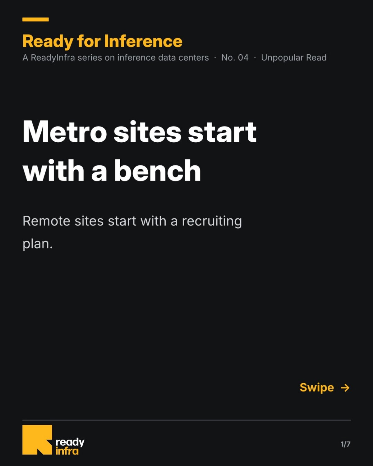 Metro sites start with a bench — slide 1 of 7